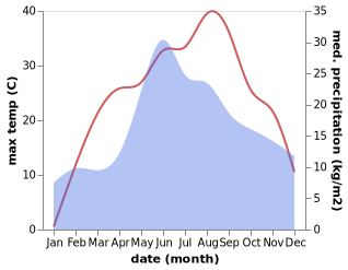 temperature and rainfall during the year in Chernivtsi