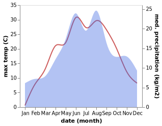 temperature and rainfall during the year in Zhdeniyevo