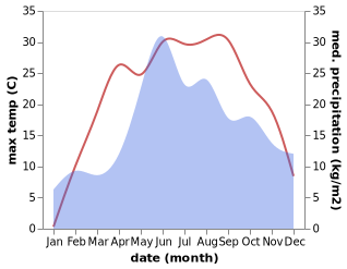 temperature and rainfall during the year in Polyanka