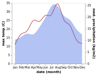 temperature and rainfall during the year in Abbey Wood