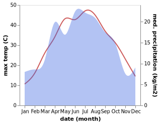 temperature and rainfall during the year in Bag'dod