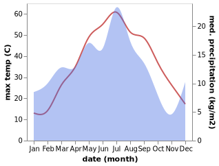 temperature and rainfall during the year in Gurlan