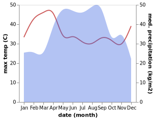 temperature and rainfall during the year in Pleiku