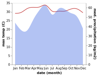 temperature and rainfall during the year in Duong Dong