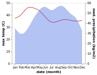 temperature and rainfall during the year in Madagui