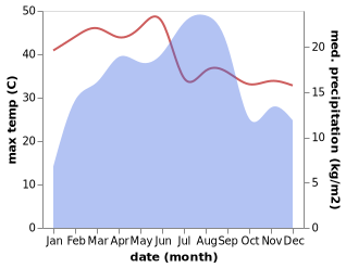 temperature and rainfall during the year in Hammam Damt