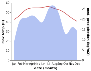 temperature and rainfall during the year in Ar Rawd